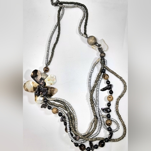 Source Unknown Jewelry - Multi Strand Layered Mother Of Pearl Silver Tone Necklace